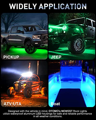 Otomo 8Pods Aluminum Led Rgb Rock Neon Underglow Under Glow Underbody Light Kit With App&Rf&Ir + 4Pcs Dual Zone Interior Accent Wheel Well Strips Lights Kit 12V For Golf Cart Rzr Truck Atv Suv Polaris #TOP7