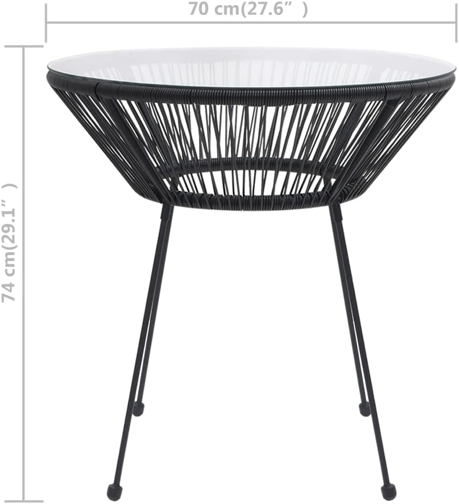 Patio Dining Table,Leisure Table,Coffee Tables,Reading Table,Snack Tables,Party Tables,Dining Tables,Decorative Tables,for Camping,Picnic,Party,Lawn, Black Ø27.6"x29.1" Rattan and Glass