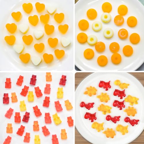 Image of WARM TIME Gummy Bear Candy Molds Silicone, Mini Gummy Molds with 2 Droppers, Food Grade Non-Stick Silicone Molds Including Heart, Dinosaur, Bear, and Donut, Set of 4
