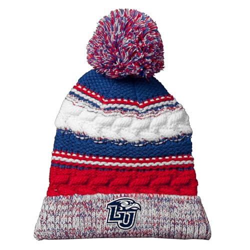 BN508 - Liberty Flames Primary Logo Pom Pom Team Beanie - One Size - Red/Royal/White