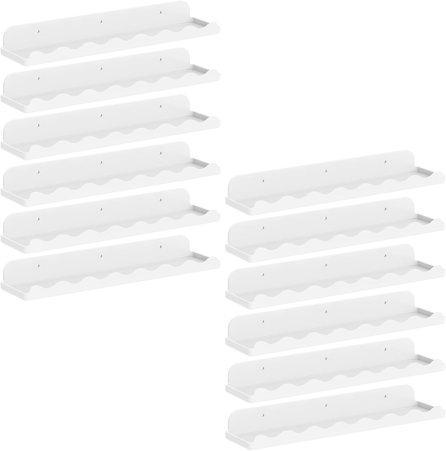 Lifewit Plastic Nursery Floating Book Shelves 12 Pack, 15"x3.4" White Clouds Plastic Wall Shelf for Bedroom Kids, Hanging Bookshelf Racks for Baby Toddler Children Room Decor, White