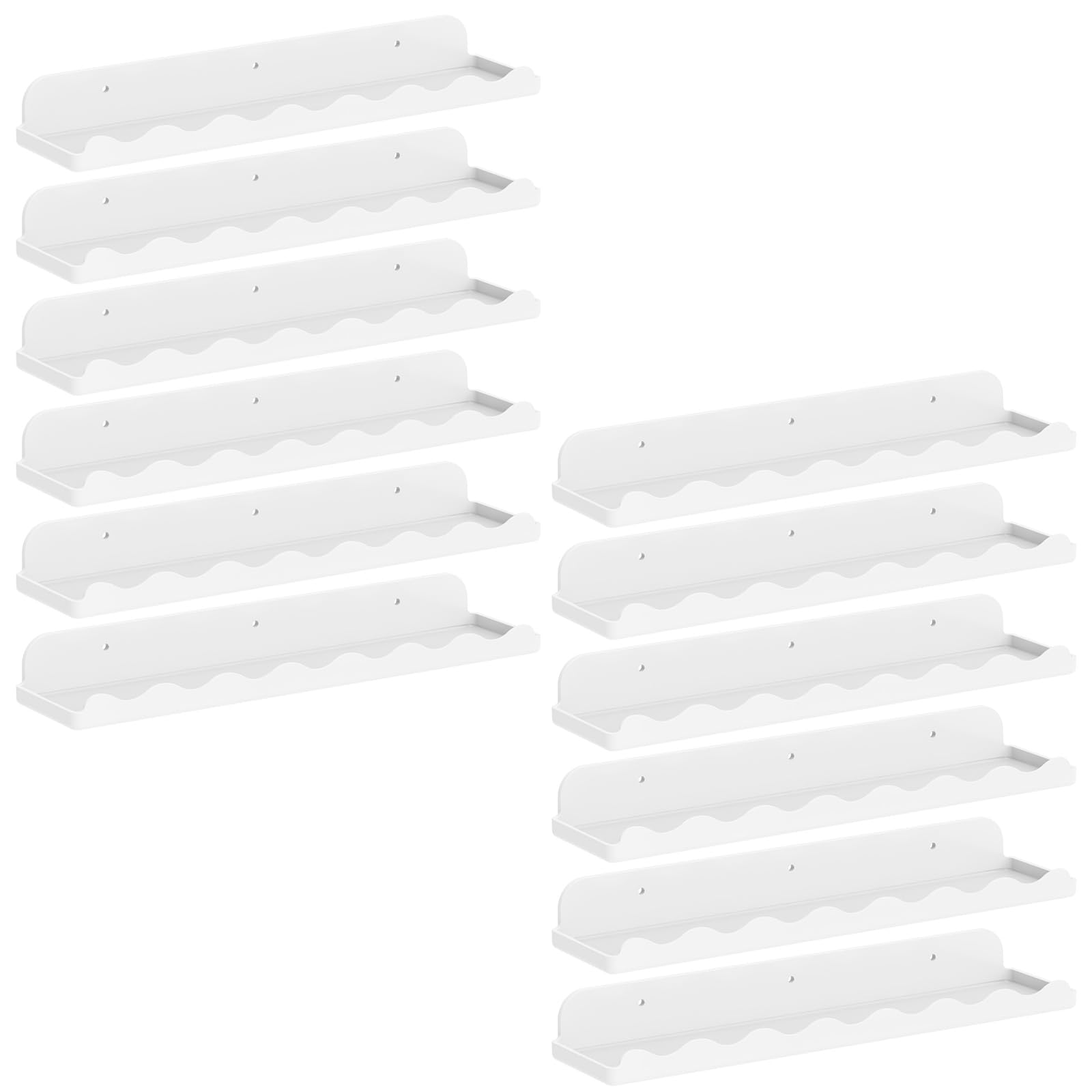 Lifewit Plastic Nursery Floating Book Shelves 12 Pack, 15"x3.4" White Clouds Plastic Wall Shelf for Bedroom Kids, Hanging Bookshelf Racks for Baby Toddler Children Room Decor, White