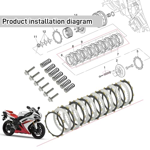Image of Clutch Kit & Friction Steel Plates Cover Gasket Compatible with Yamaha YZF R1 2007-2008 OEM# 4C8-W001G-00-00