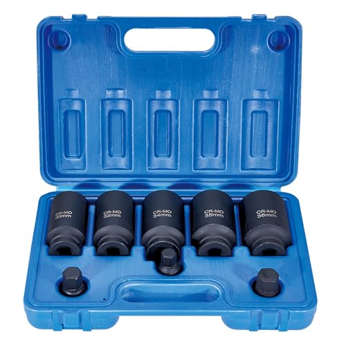 Image of 8PCS Axle Nut Socket Set, 1 /2 inch Drive Deep Impact Socket Set with 3 Hex Bit Sockets, Metric, 14mm 17mm 19mm, 30mm 32mm 34mm 35mm 36mm, Heavy Duty Cr-Mo, for Audi, BMW, and Mercedes etc (8pcs 1 /2 inch)