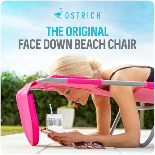 Image of Ostrich the Original Chaise 72 x 22 Inch Lounge Portable Reclining Lounger, Outdoor Patio, Beach, Lawn, Camping, or Pool Tanning Chair, Pink
