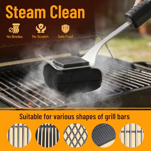 Pietuley Steam Grill Brush with Scraper, Safe BBQ Cleaning Brush Kit for Grill Cleaner,Bristle-Free Barbecue Accessories Oven Cleaning Tool,Stainless Steel Barbecue Griddle Cleaner,Gas BBQ Accessories