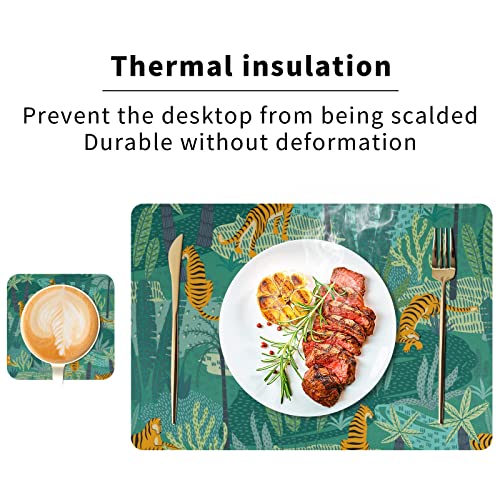 Tigers Jungle Tropical Placemats Set Of 4 Anti-Skid Table Mats Pvc Vinyl Place Mats For Dining Table Home Kitchen Decor #TOP4