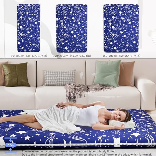 Kiseely Japanese Futon Mattress, Foldable Tatami Mat Portable Dormitory Sleeping Pad with Bag & Strap, Floor Mattress Thicken Sleeping Mattress Roll up Camping Mattress (Blue WS1, 39" X80")