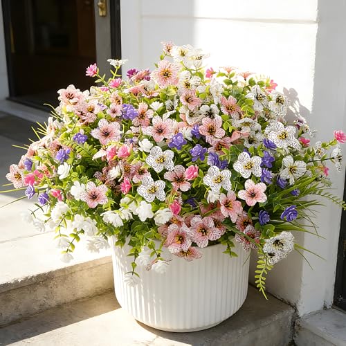 24 pcs UV-Resistant Pink Artificial Flowers for Outdoors