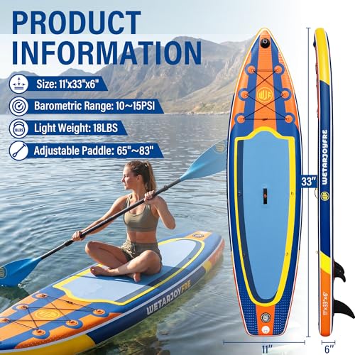 Image of Inflatable Stand Up Paddle Board, 11' x 33 inch x 6 inch Extra Wide SUP with Premium Accessories, Non-Slip Deck ISUP for Adults, Youth, Fishing, Yoga, Floating on Ocean & Lake