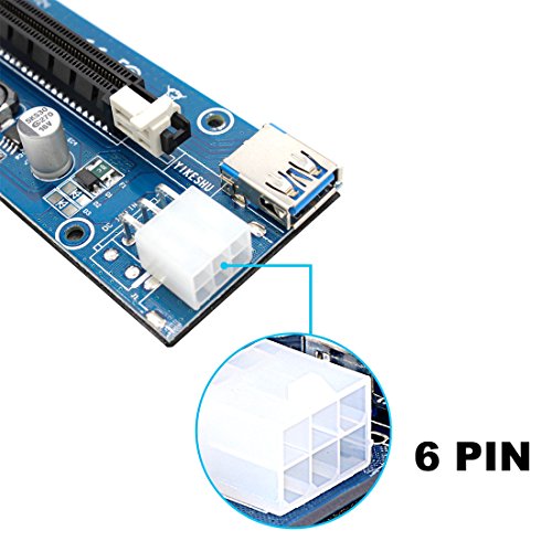 PCIE Riser, YIKESHU 10-PCS PCI-E 16x 8X 4X 1x Powered Riser Adapter Card w/ 60cm USB 3.0 Extension Cable & 6-Pin PCI-E to SATA Power Cable - GPU Riser Adapter - Ethereum Mining ETH - Thumbnail 4