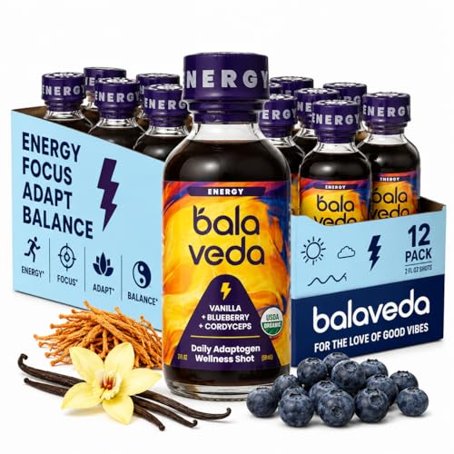 Image of Wicked Blueberry Energy Shot, Vanilla Blueberry, 2oz 12 Pack | Cordyceps, L-Theanine, Eleuthero + B12 for Clean Energy Without Jitters, USDA Organic, Glass Bottles