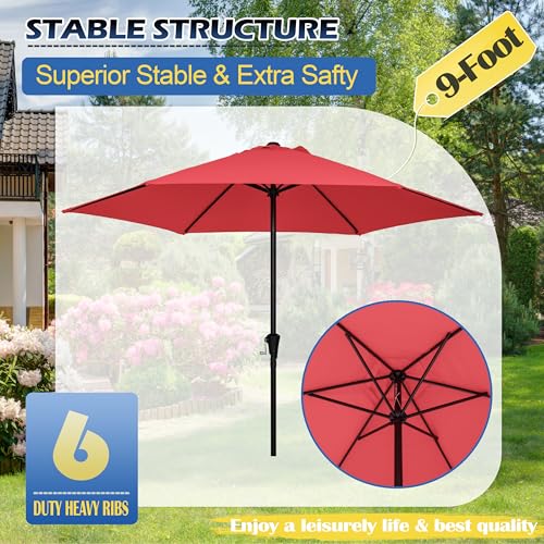 Sunnyglade 9FT Outdoor Patio Umbrella, Market & Table Umbrella with 6 Sturdy Ribs and Crank System, Fade-resistant & Waterproof for Garden Backyard Poolside Deck (Red, 9FT) by Sunnyglade - Used condition - Image 2