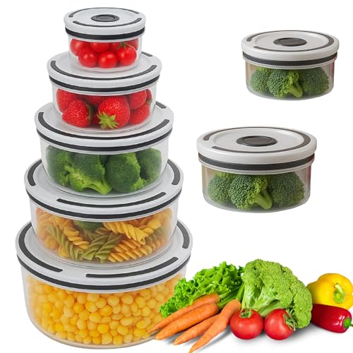 Kit 5 Potes Organizadores Redondos de Geladeira Hermético Transparente com Borracha Isolante - Organizador de Frutas Legumes Saladas - Sem BPA - Qualidade Premium