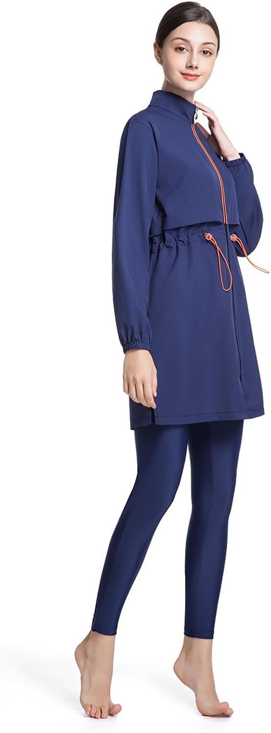 Womens Modest Swimsuits Long Full Coverage Front Zipper Plus Size Bathing Suit Muslim Conservative Swimsuits with Hood