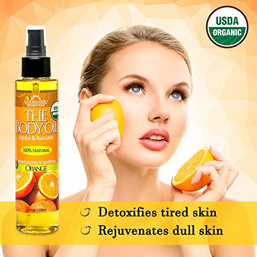 Us Organic Body Oil - Fresh Orange - Jojoba And Avocado Oil With Vitamin E, Usda Certified Organic, No Alcohol, Paraben, Artificial Detergents, Color Or Synthetic Perfumes, 5 Fl.oz. (Orange) #TOP3