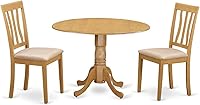 Vista 8 de East West Furniture DLAN5-OAK-C - Juego de mesa de cocina de 5 piezas para 4 personas, incluye una mesa de comedor redonda con gotas y 4 sillas