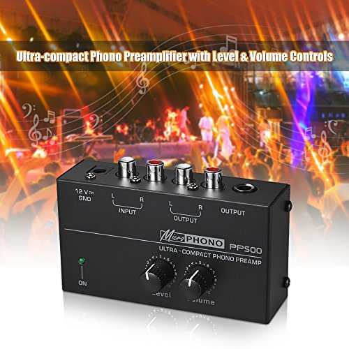 Muslady Ultra-compact Phono Preamp Preamplifier with Level & Volume Controls RCA Input & Output 1/4" TRS Output Interfaces