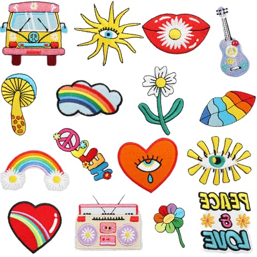 16 Parches Remiendos para Ropa de Parches Bordadosazul Kits de Parches Decorativos de Parche Termoadhesivo para Ropa, Bols Y Camisetas