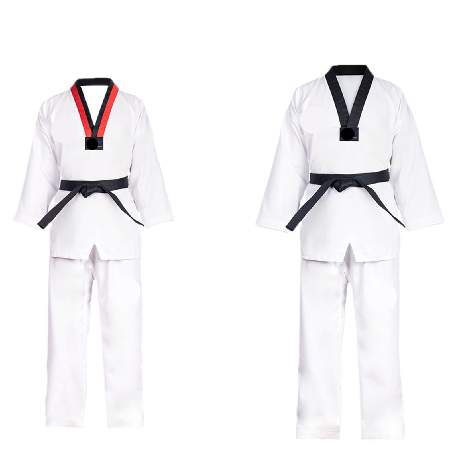 Uniforme con Cinturón Uniformes Blancos de Taekwondo, Karate, Judo, dobok, Uniforme Unisex de Manga Larga.(Black Collar,XXXL 190)