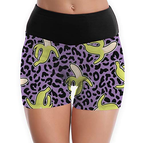 Arthur Women's Stretch Athletic Workout ShortsBright Seamless Pattern With Banana Patches On Leopard Background 80s 90s Style.animal Print.vectorWorkout Yoga Shorts S