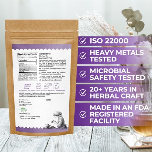 Image of 50 Bags Dried Sage Herb Herbs Tea (Salvia Officinalis) - 50 Count Tea Bags Salvia Sage