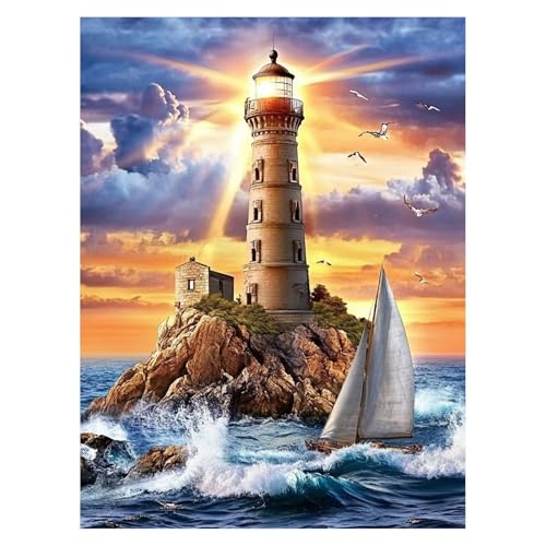 数字油絵 灯台 ペイントバイナンバー 手芸キット 風景 DIY Paint by Numbers 95 x 70 CM 数字でペイント手作りキット カラフル キャンバス絵画 初心者向手芸芸術品 壁の装飾 ホーム オフィス装飾 ギフト (フレームレス) LI