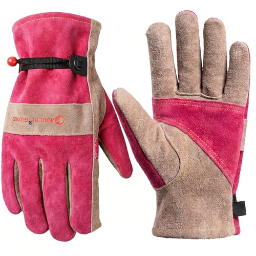 AOUCHI Leather Gardening Gloves for Women - Working Gloves for TIG/MIG Welding, Construction, Farm, Best Garden Gifts & Tools for Gardener (Small)