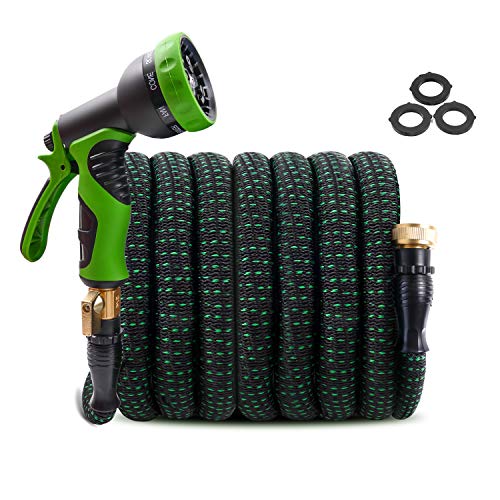 Expandable Garden Hose 100ft Retractable Water Hose, Flexible Garden Hose, Durable 4 Layer Latex, 3/4' Solid Brass Connectors with 9 Modes Spray Nozzle, Ideal Choice for Watering and Washing.