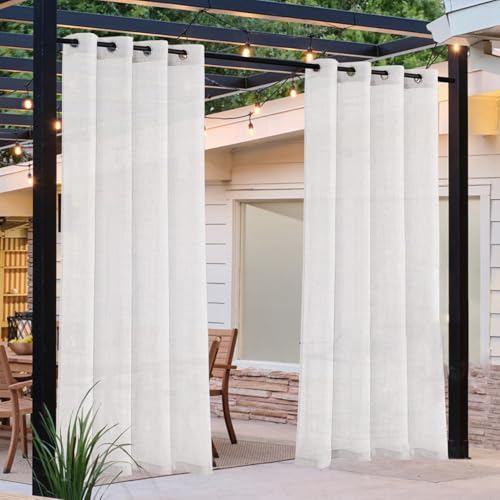 DEZYPZAM Outdoor Linen Curtains, Outdoors Sheer Curtain, for Patio Pergola Waterproof, Gazebo Curtains, Outdoor Curtain (White,52 x 108 inch)