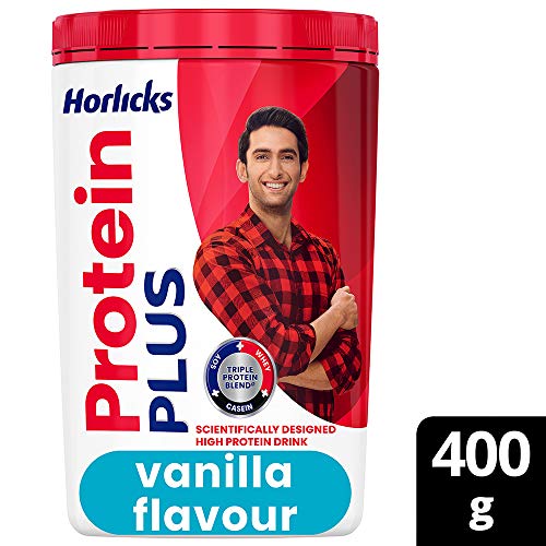 Image of Horlicks Protein Plus Vanilla High Protein Drink for Adults 400 g Jar, Whey, Soy & Casein Powder Blend& Horlicks Lite Badam Flavour Health & Nutrition Drink For Adults 450g Refill Pack