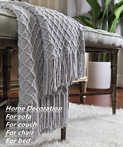 Image of CREVENT Rustic Farmhouse Couch Sofa Throw Blanket for Bedroom Living Room Decoration, Soft Warm Cozy Light Weight for Spring Summer (50''X60'' Light Grey)