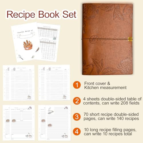 Image of Blank Recipe Book to Write in Your Own Recipes, Leather Cookbook