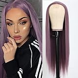 Missyvan Long Straight Hair Purple Color Hair Wigs Glueless Heat Resistant Fiber Hair Synthetic Hair Little Lace Wigs for Fashion Women