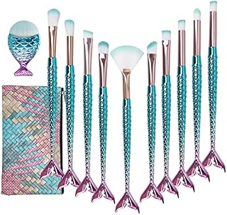 Makeup Brushes Set, NIZIYI 11 PCS Mermaid Makeup Brush Kits Cosmetic Brush Set Beauty Brush Set Eye Shadows Eyeliner Concealer Foundation Powder Cream Brow Blending Brush Tool with Bag