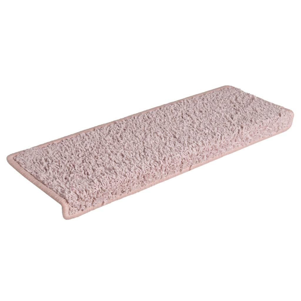 vidaXL Tappetini per Scale 15 pz 65x21x4 cm Rosa Chiaro con Bordo Rettangolare