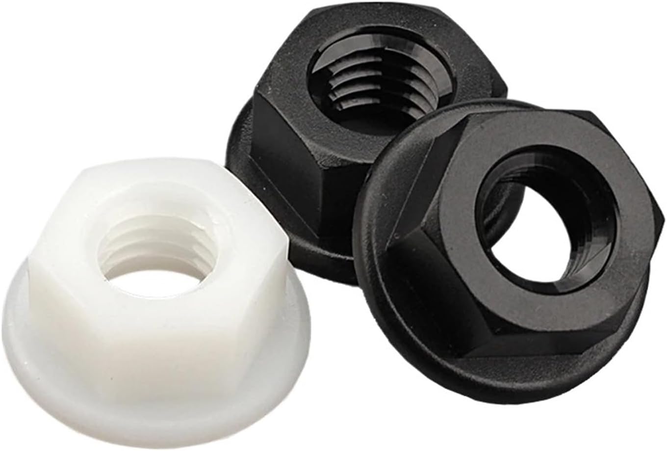10/20/ 50pcs M3 M4 M5 M6 M8 M10 M12 Nylon Flange Nuts Hexagon Flange Nut(Black,M10 (20pcs))