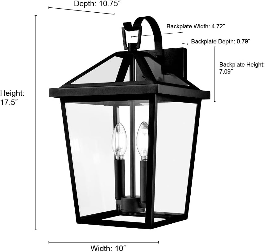 ML Lighting | Mensun Collection | 92202-TBK | 2 Light Outdoor Wall Sconce in Textured Black Finish with Clear Glass Shade | Perfect for Walkways, Porches, Backyards, Patios, and Driveways