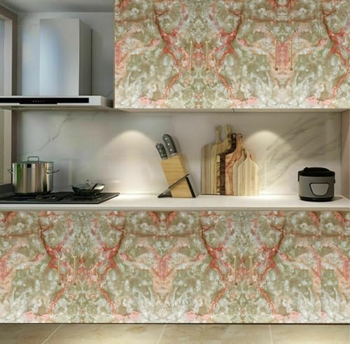 Image of WALLMATE Marble Wallpaper Self Adheisve Marble Wallpaper Waterproof Countertop Furniture Kitchen Marble Sticker (Orange Crema, 12x36 Inch)