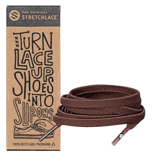 THE ORIGINAL STRETCHLACE Flat Elastic Shoelaces - Stretch Laces Turn Shoes to Slip-Ons, No-Tie Comfort, As Seen on Shark Tank, Brown, 40 in (101 cm)