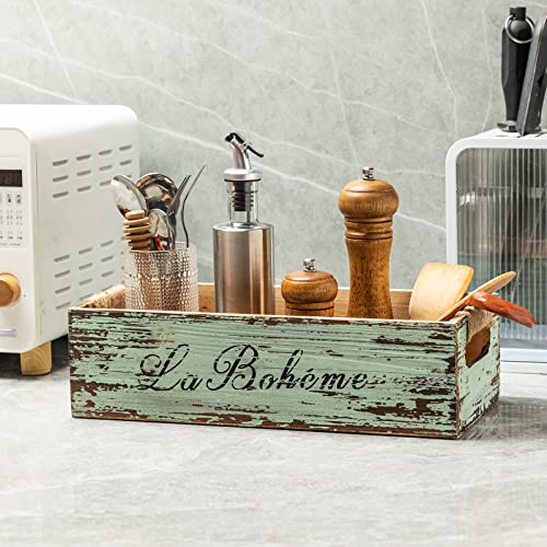 Timris Farmhouse Distressed Wooden Storage Box, Rustic Bathroom Decor Box, Decorative Toilet Tank Basket Nice Butt, Vintage Countertop Organizer Box With Handles (Distressed Green) #TOP7