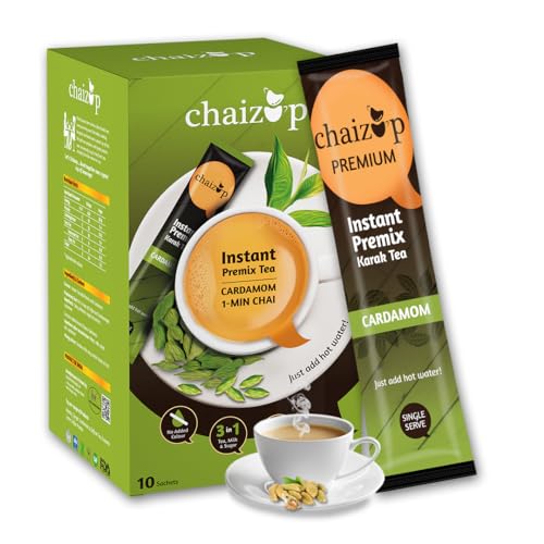 Image of Chaizup Premium 1 Min Instant Cardamom Tea Premix | Kadak Elaichi Chai | Ready to Drink | 14g Per Serve | 10 Sachets (140g)