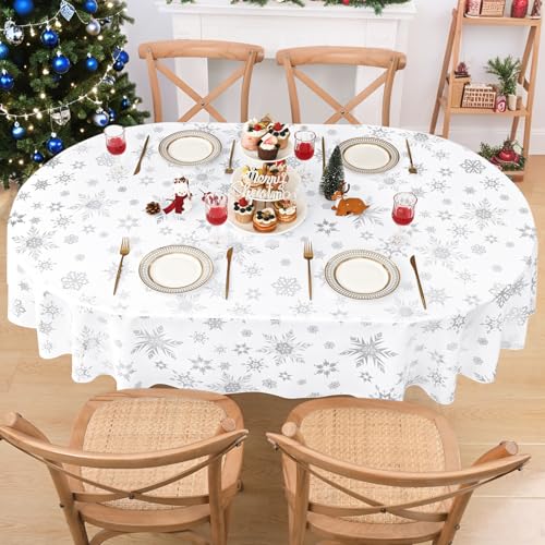 Alishomtll Weihnachten Tischdecke Abwischbar, Weiß Oval...