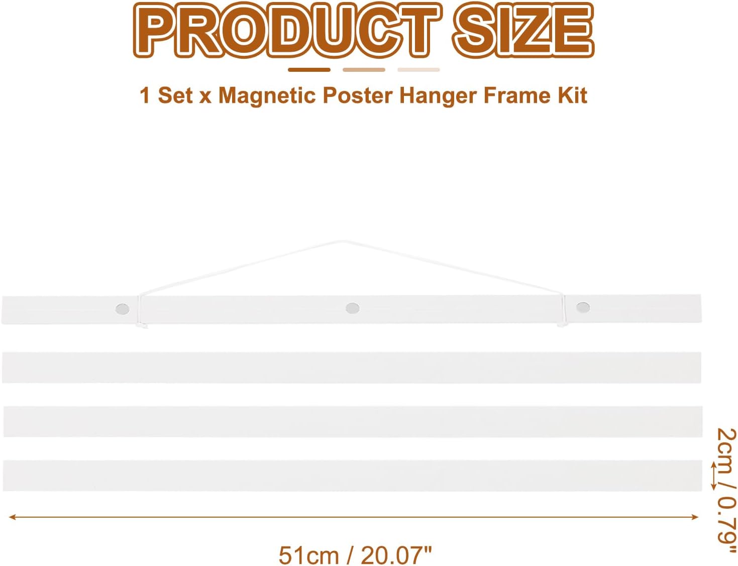 PATIKIL 1 Set Magnetic Poster Hanger Frame 20 Inch Wooden Magnet Picture Hangers Frames Wide Hanging Kit for Photos, Pictures, Artwork, Maps, White