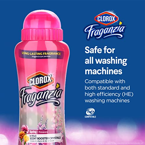 Image of Clorox Fraganzia Laundry Scent Booster Crystals, In-Wash Fragrance Beads for Fresh-Smelling Clothes & Linens, Safe for All Fabrics & Colors, Easy-Pour Bottle, Spring Scent, 36 Oz, 6 Pack