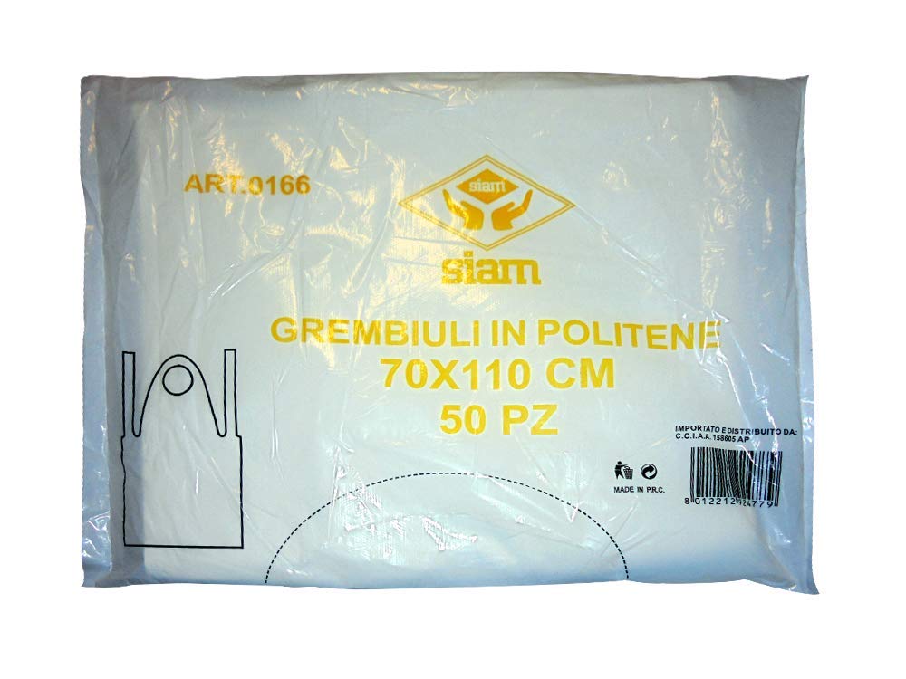 PZ 50 GREMBIULE MONOUSO IN POLITENE BIANCO CM 70 X 110 PER LABORATORI E MACELLERIE