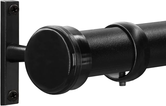 Vailge Curtain Pole for Windows Curtain Rod with Round Cap, Adjustable Curtain Rail Heavy Duty Ceiling Mount Curtain Rod with Brackets, Hanging Curtain Pole Wall Mount Curtain Rail (Black, M)