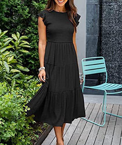 Image of Sexyshine Women's Square Neck Halter Lace Up Criss Cross Maxi Dress Tie Back Sleeveless Smocked Ruched A Line Dress