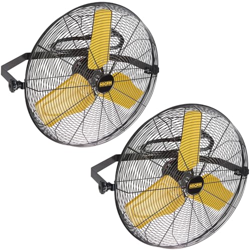 HiCFM 9100 CFM 24 inch Heavy Duty Industrial Wall Mounted Fan with TEAO Enclosure Motor, Permanent Lubricated Ball Bearing, 180 Degree Tilting, Safety Yellow Blade Wall Fan - UL Listed, 2 PACK