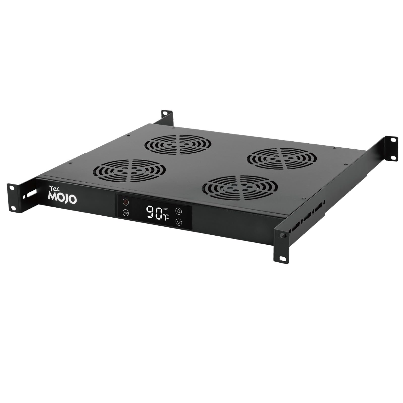 Tecmojo Modulo di Ventilazione da 1U per Rack da 19 Pollici con 4 Ventole, Supporto per Ventole con Guida Regolabile per Profondità da 350mm a 750mm, Nero